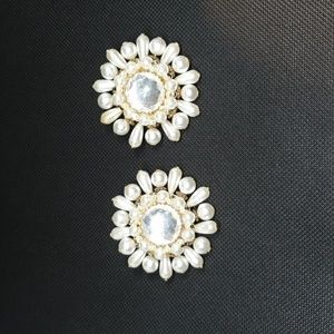 Vintage Faux Pearl/Crystal & Gold Clip Earrings